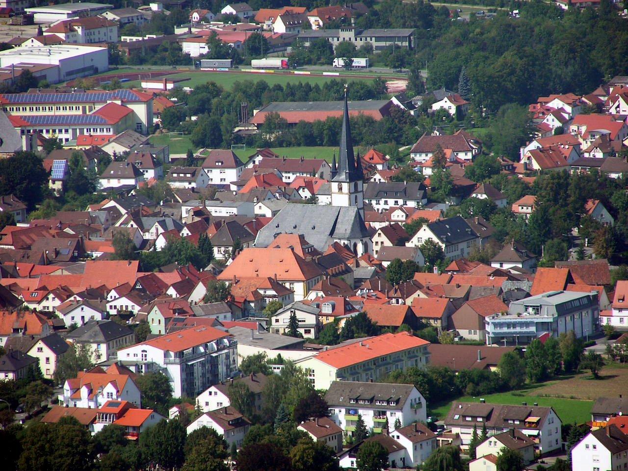 Description: Bad Staffelstein vom Staffelberg aus


Source: Selbst fotografiert
Date: 4. September 2005
Author: Schubbay
 | Bad Staffelstein in Germany