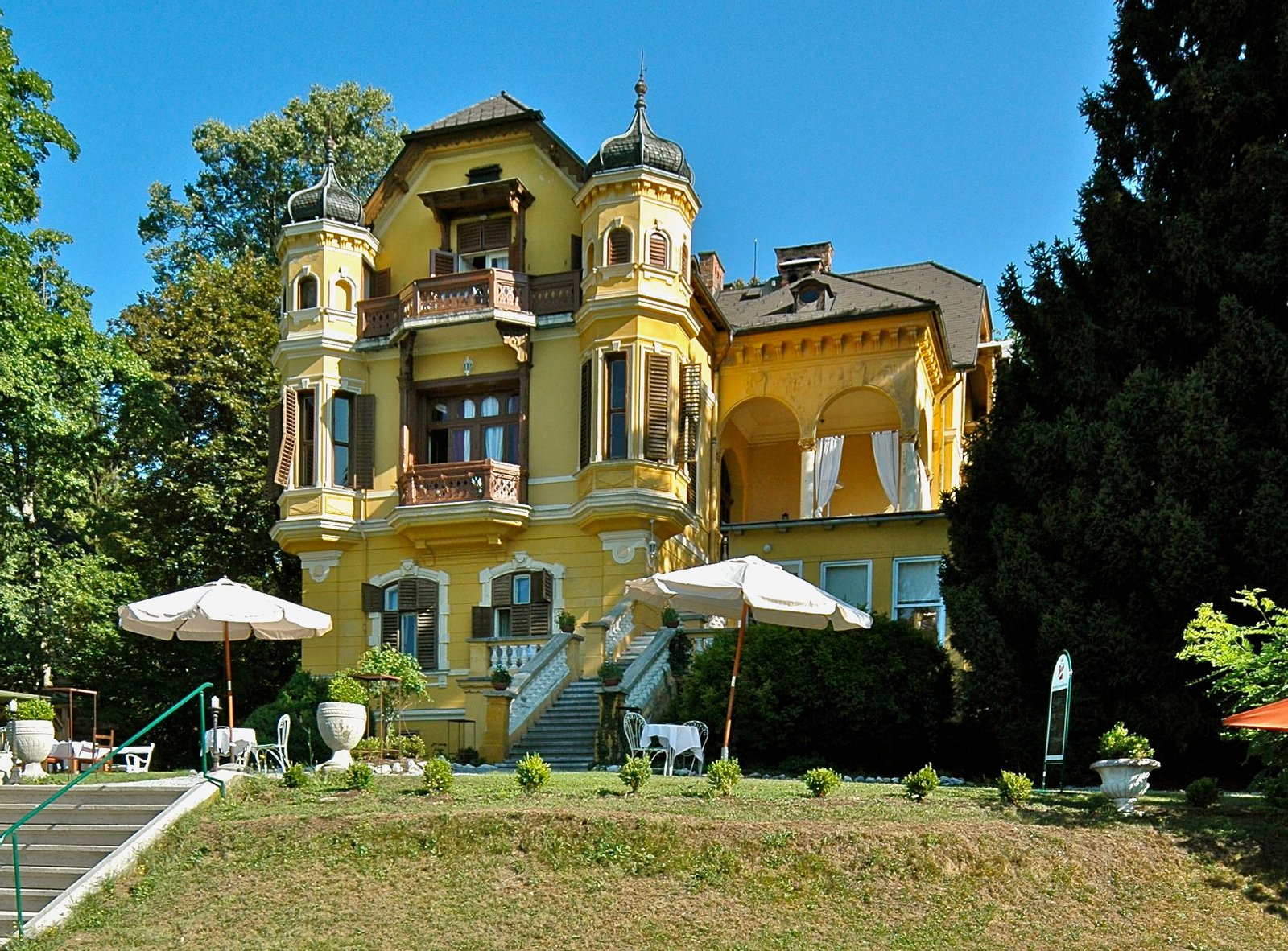 Villa Miralago, former Villa “Lugg in See”, Villa Ludwig Urban, designed 1892 by architect Carl Langhammer, Main Street #129, municipality Poertschach on the Lake Woerth, district Klagenfurt Land, Carinthia / Austria / EU | Pörtschach am Wörthersee in Austria