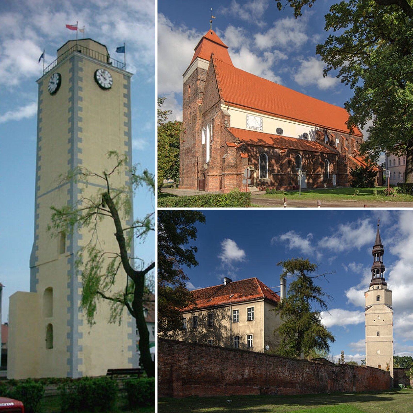 Town hall Tower, Church of St. Catherine, Castle | Bierutów in Poland