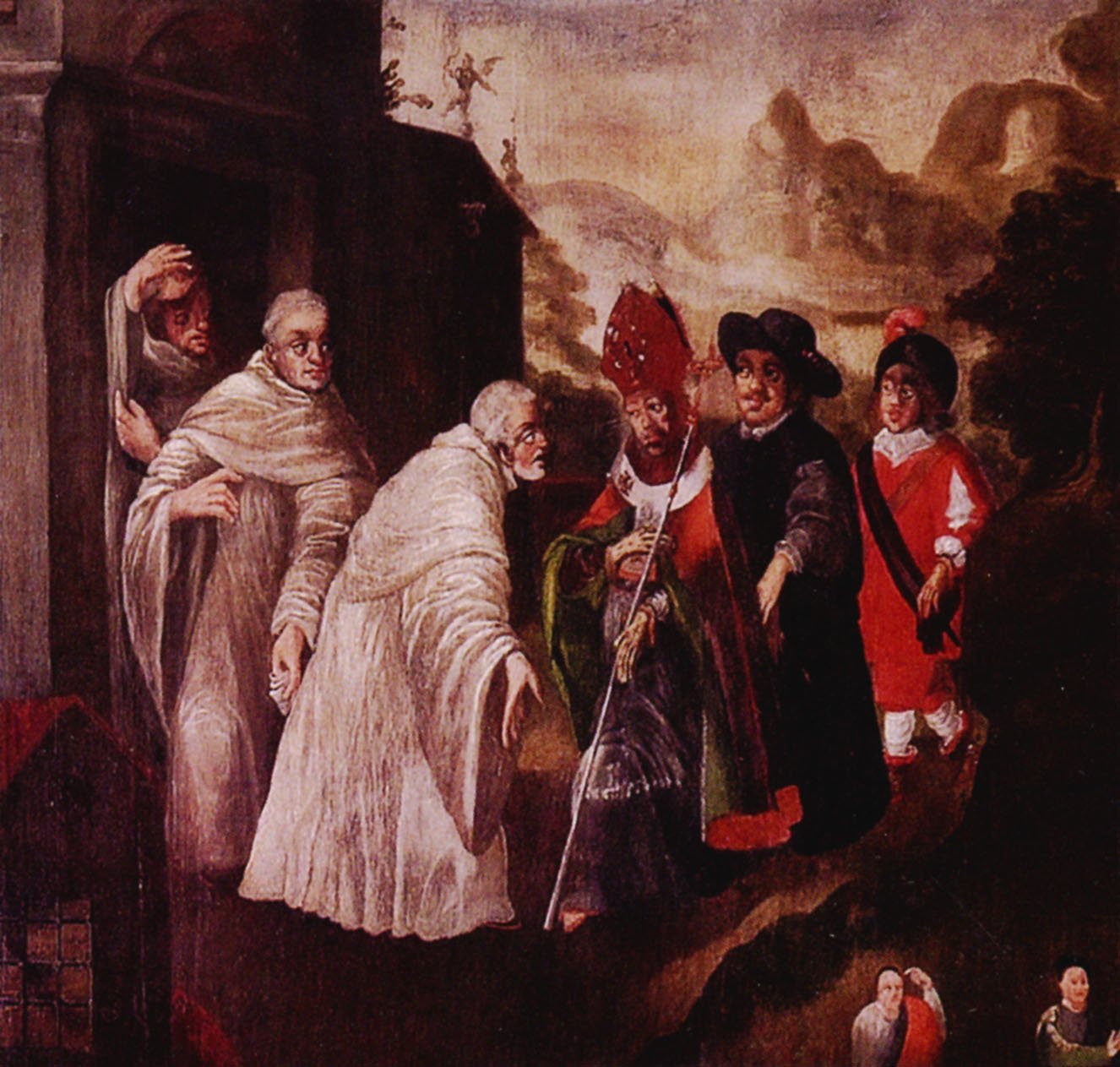 
Obraz olejny przedstawiający przybycie biskupa wendeńskiego i opata cysterskiego Ottona Schenkinga do opactwa cystersów w Sulejowie | Sulejów in Poland