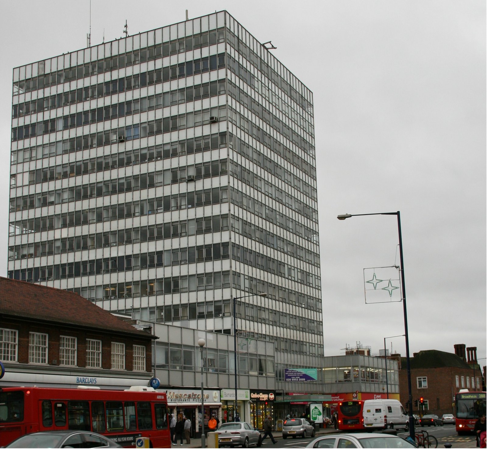Looking towards Premier House, Station Road, Edgware, Greater London. Formerly known as Green Shield House. | Edgware in United Kingdom