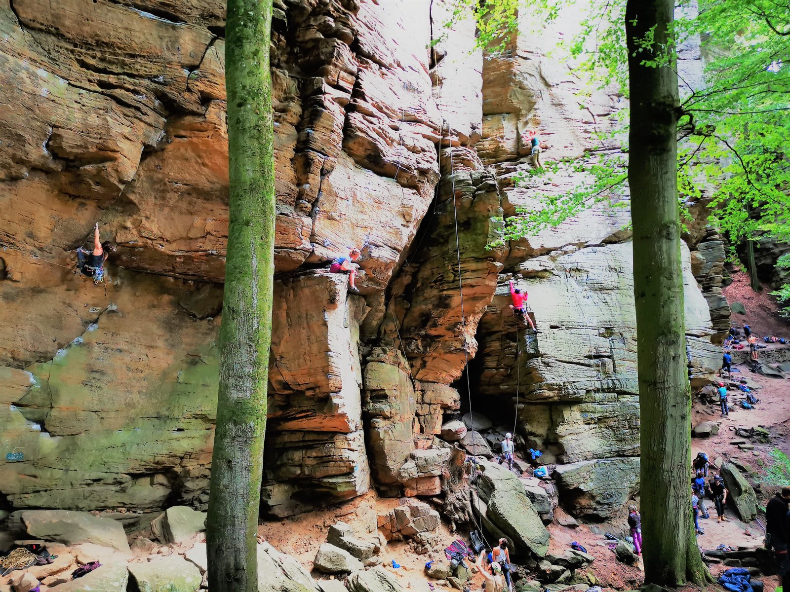 Climbing on the sandstone crag of Wanterbaach outside the village of Berdorf, Luxembourg. | Berdorf in Luxembourg