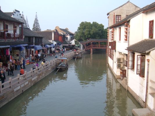 Canal in Zhujiajiao, PRC.  Taken from a bridge leading into the old part of the city facing right. | Qingpu District in China