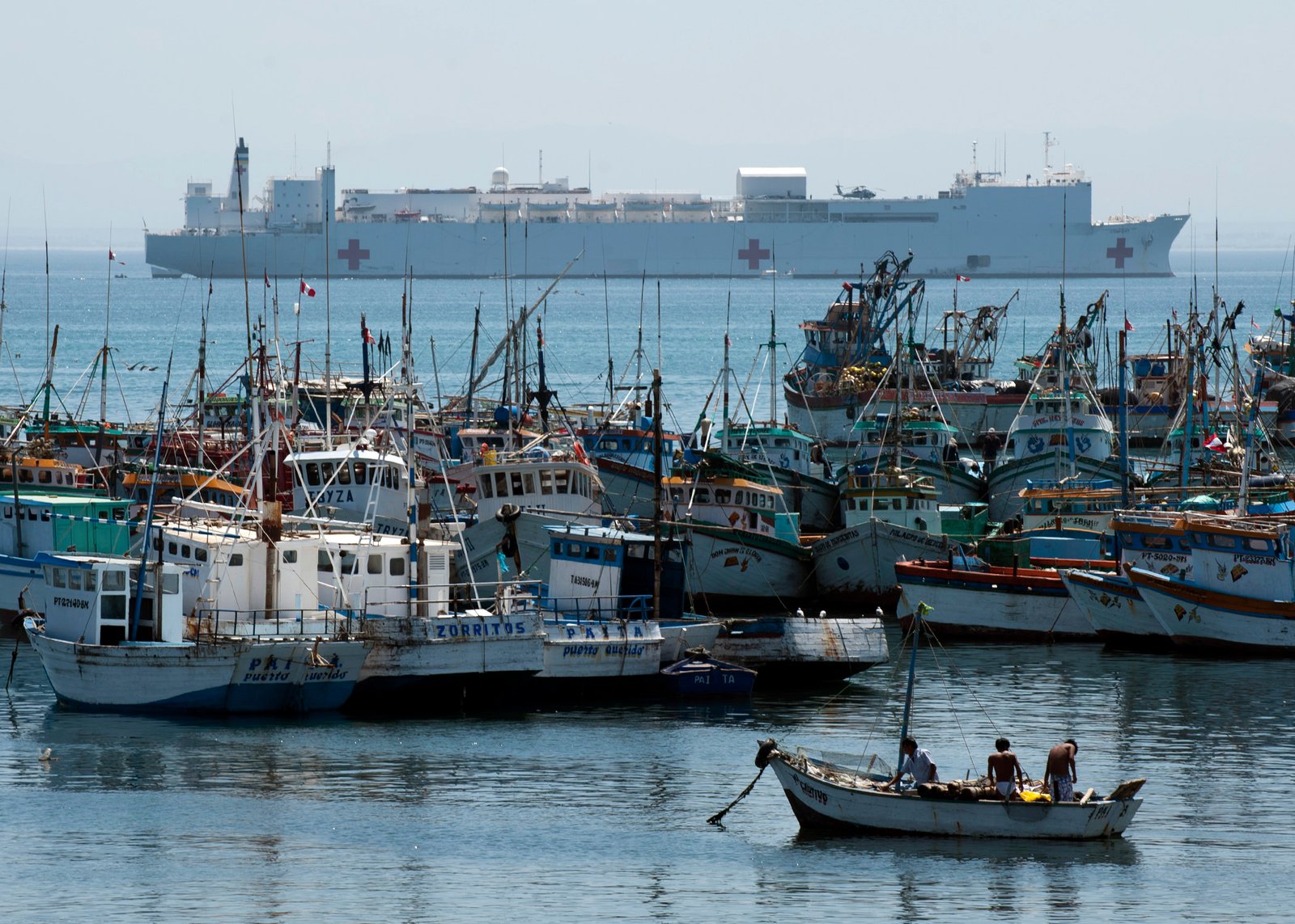 PAITA, Peru (May 6, 2011) The Military Sealift Command hospital ship USNS Comfort (T-AH 20) is anchored in the fishing town of Paita, Peru. Comfort is deployed supporting Continuing Promise 2011, a five-month humanitarian assistance mission to the Caribbean, Central and South America. (U.S. Navy photo by Mass Communication Specialist 2nd Class Eric C. Tretter/Released) | Paita in Peru