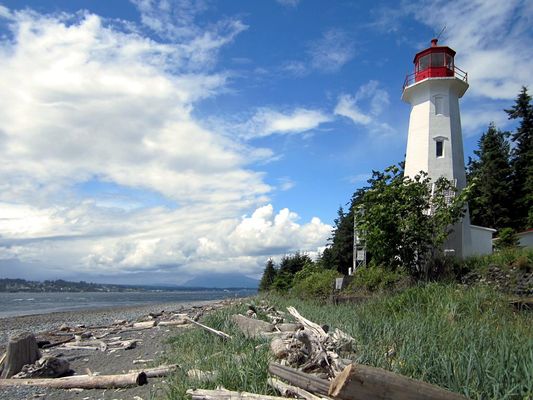 Cape Mudge Lighthouse (1916) on Quadra Island, British Columbia, Canada, overlooks the southern entrance to Discovery Channel. | Quadra Island in Canada