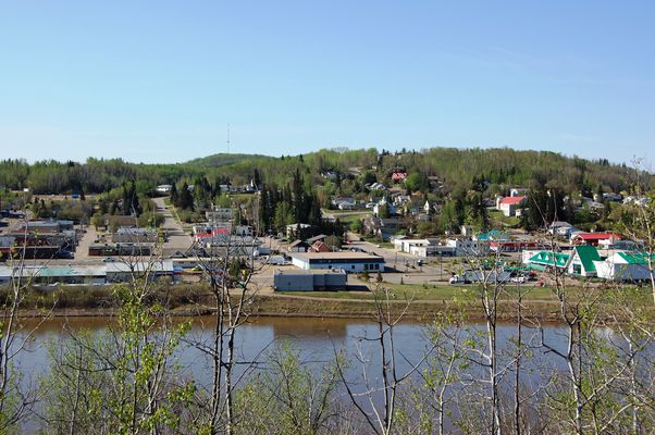 Photograph of Athabasca, Alberta from north side of Athabasca River. | Athabasca in Canada
