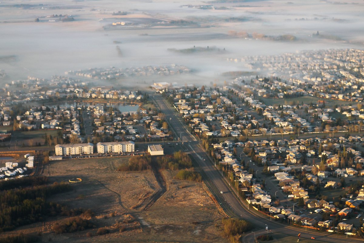 Foggy Morning Aerial - Leduc AB | Leduc in Canada
