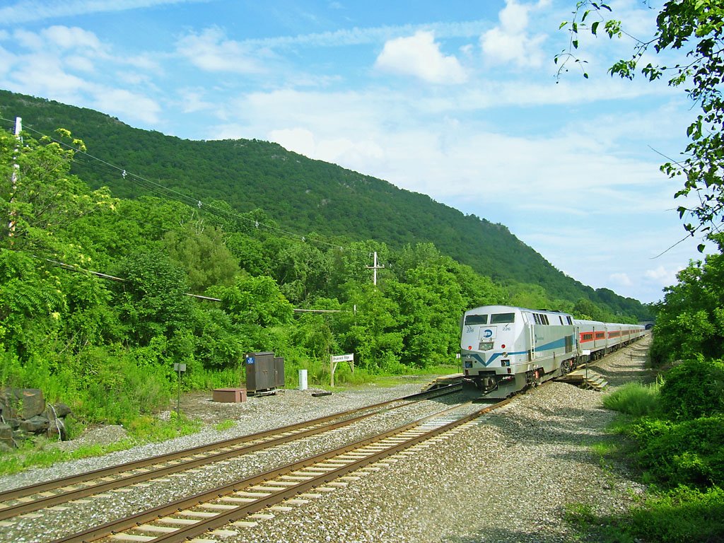Breakneck Ridge station photographed from the stairs down to the tracks from the overpass | Hudson Highlands State Park in United States