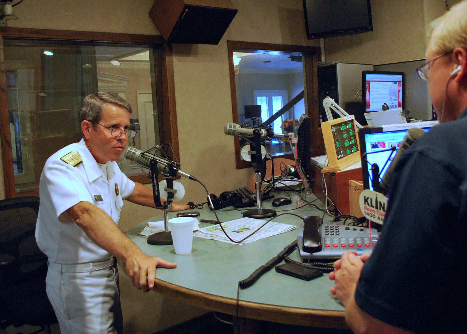 LINCOLN, Neb. (Sept. 6, 2011) Rear Adm. Douglas J. McAneny, commandant of the National War College, is interviewed by Coby Mach of KLIN News Talk Radio during Omaha Navy Week, one of 21 Navy weeks across America in 2011. Navy weeks are intended to show the investment Americans have made in their Navy and increase awareness in cities that do not have a significant Navy presence. (U.S. Navy photo by Senior Chief Mass Communication Specialist Susan Hammond/Released) | Lincoln in United States