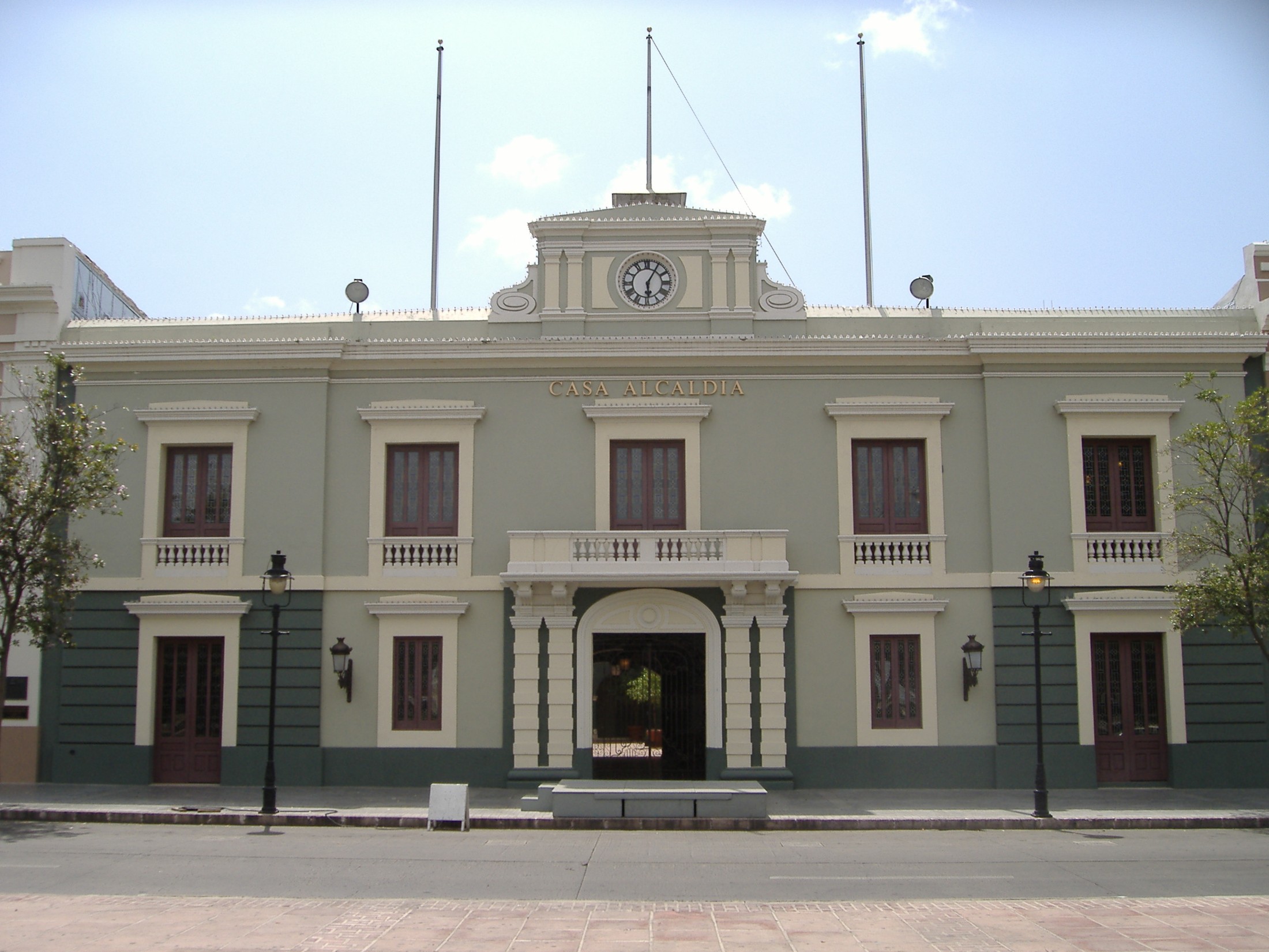 Front view of the Ponce City Hall — 1840s colonial era building within the Ponce Historic Zone, in Ponce, Puerto Rico.

On the National Register of Historic Places in Ponce, Puerto Rico. | Ponce in United States