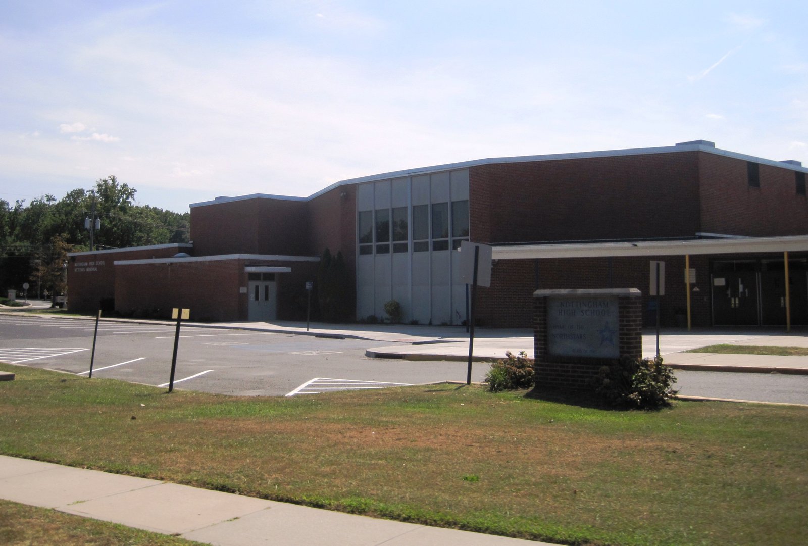 Front of the Nottingham High School in Hamilton Township, Mercer County, New Jersey (within the Chewalla Park section of the township). Photo taken along Klockner Avneue north of Hamilton Avneue (County Route 606). | Hamilton Township in United States